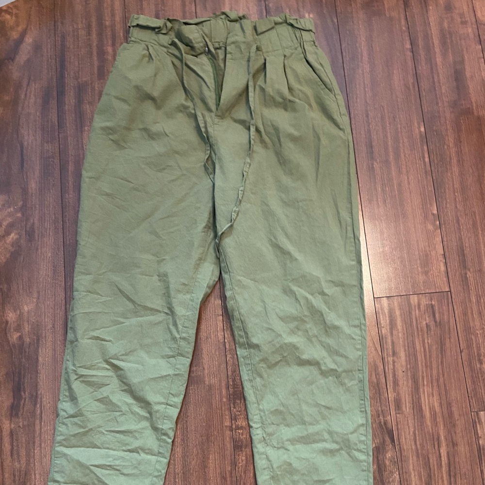 Green Pants with Ruffled Top and Belt